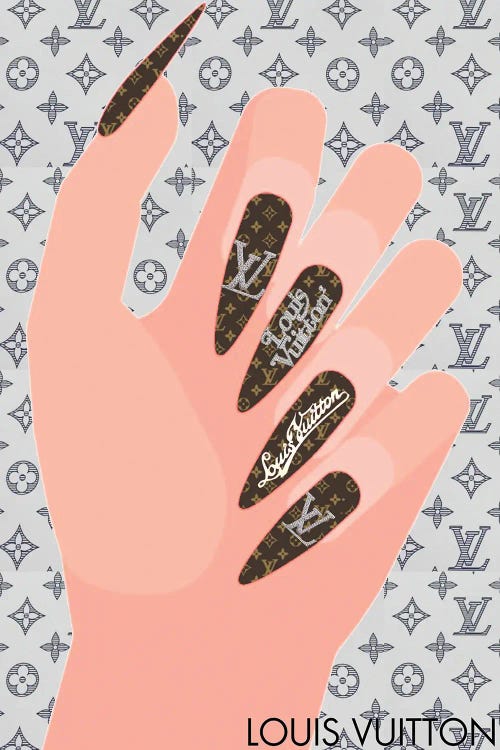 High Fashion Nails, LV Nails, Acrylic Nail Designs, Louis Vuitton nails, Nails