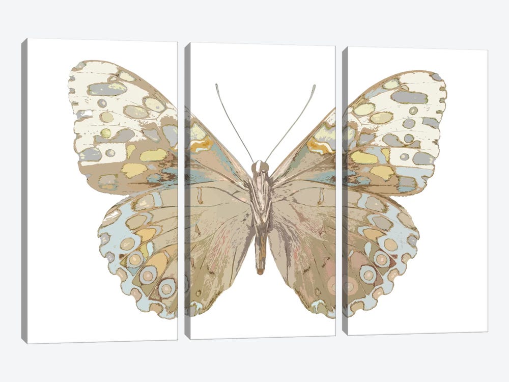 Butterfly In Taupe And Blue by Julia Bosco 3-piece Canvas Art