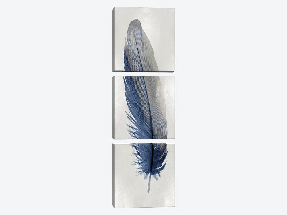 Blue Feather On Silver I by Julia Bosco 3-piece Canvas Art Print