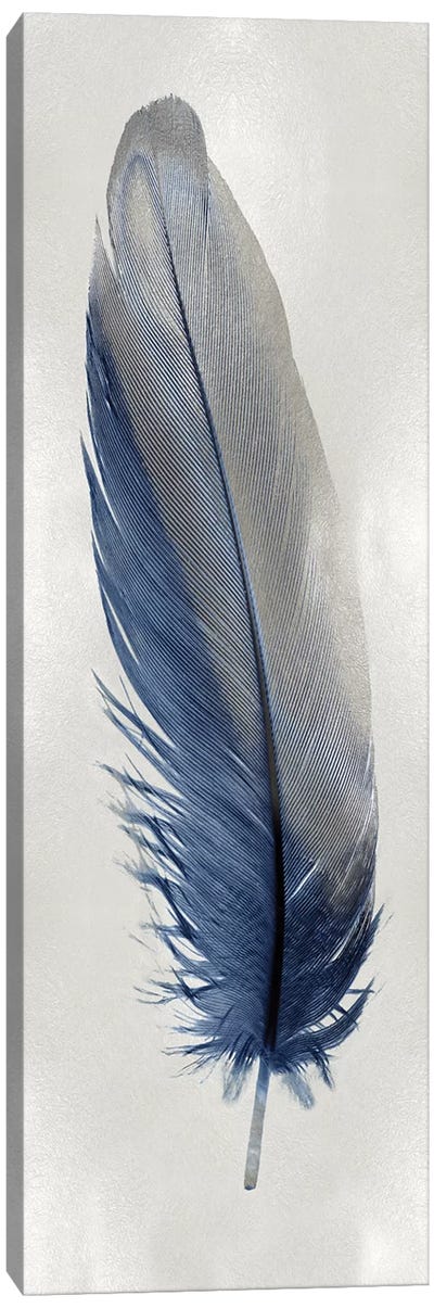 Blue Feather On Silver I Canvas Art Print - Decorative Elements