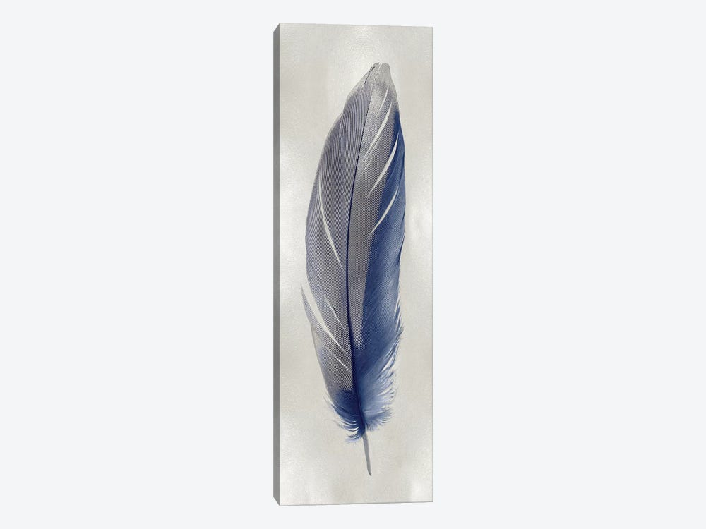 Blue Feather On Silver II by Julia Bosco 1-piece Canvas Wall Art