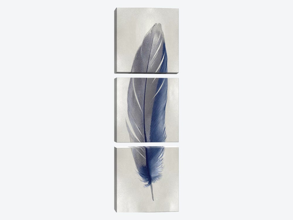 Blue Feather On Silver II by Julia Bosco 3-piece Canvas Wall Art