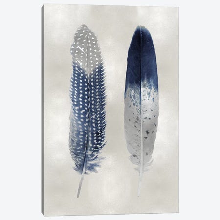 Blue Feather Pair On Silver Canvas Print #JUL55} by Julia Bosco Canvas Print