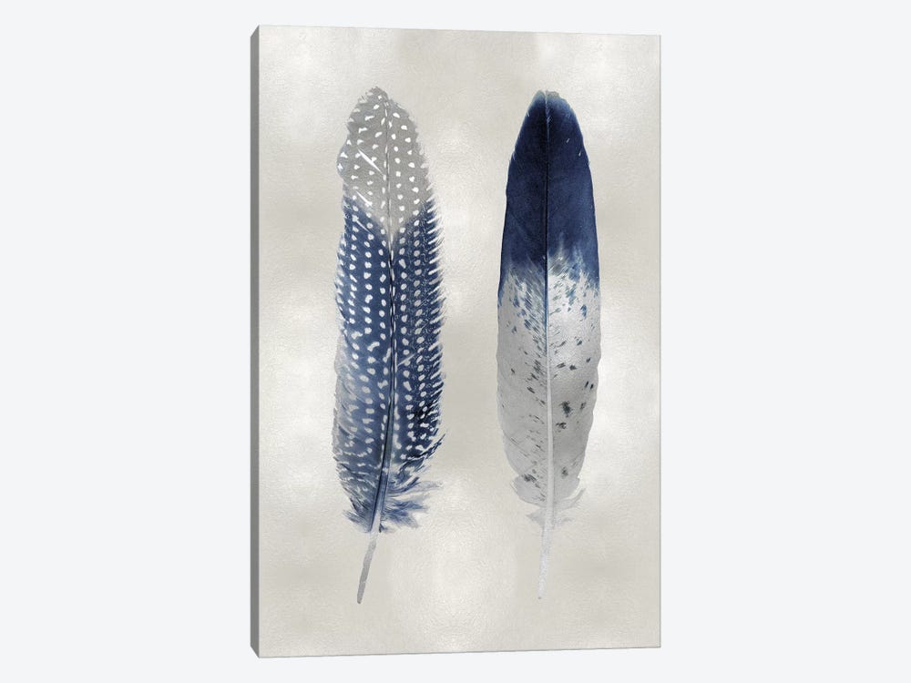 Blue Feather Pair On Silver by Julia Bosco 1-piece Art Print