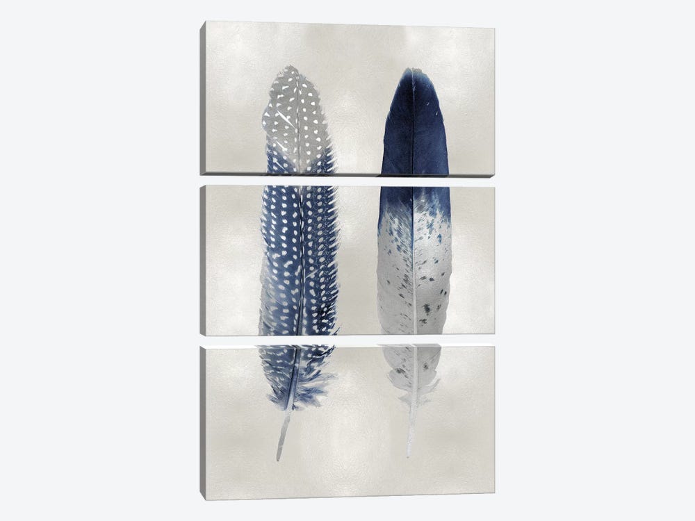 Blue Feather Pair On Silver by Julia Bosco 3-piece Art Print