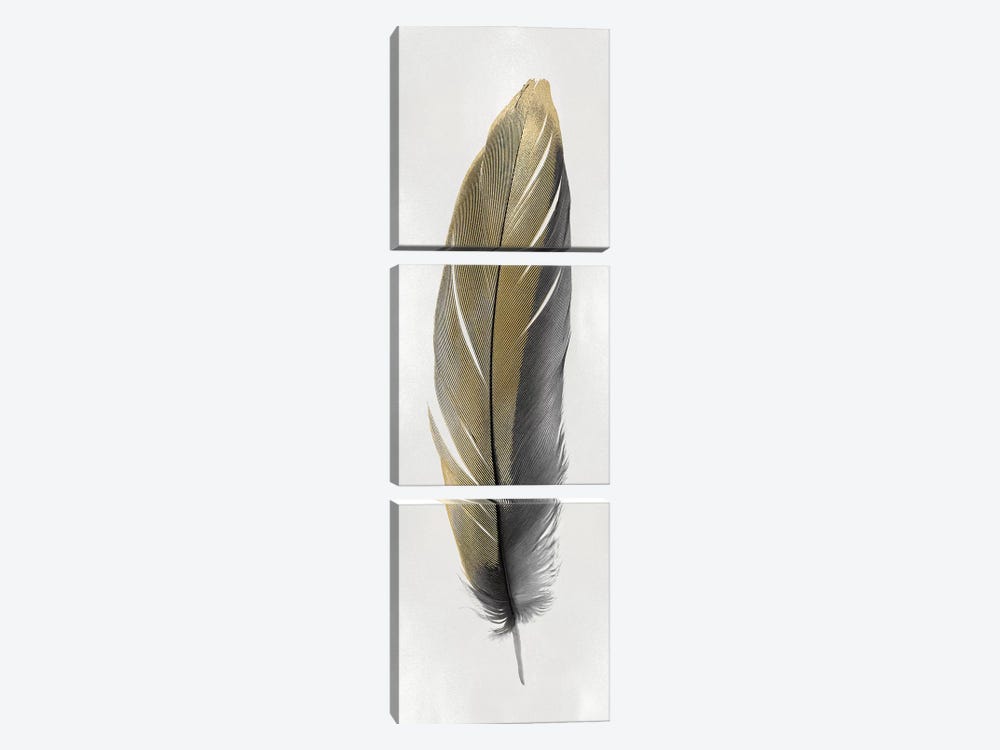 Gold Feather On Silver II by Julia Bosco 3-piece Canvas Art