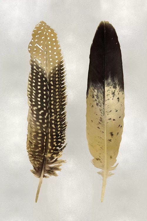 Gold Feather Pair On Silver