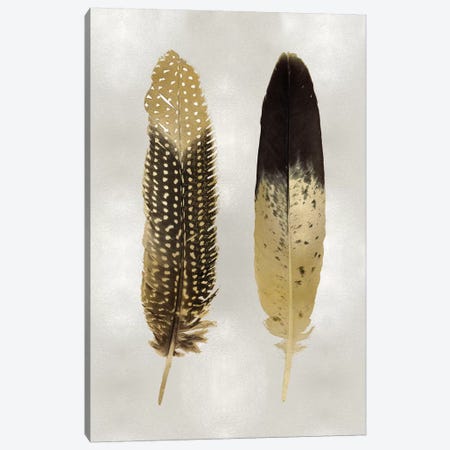 Gold Feather Pair On Silver Canvas Print #JUL59} by Julia Bosco Canvas Wall Art