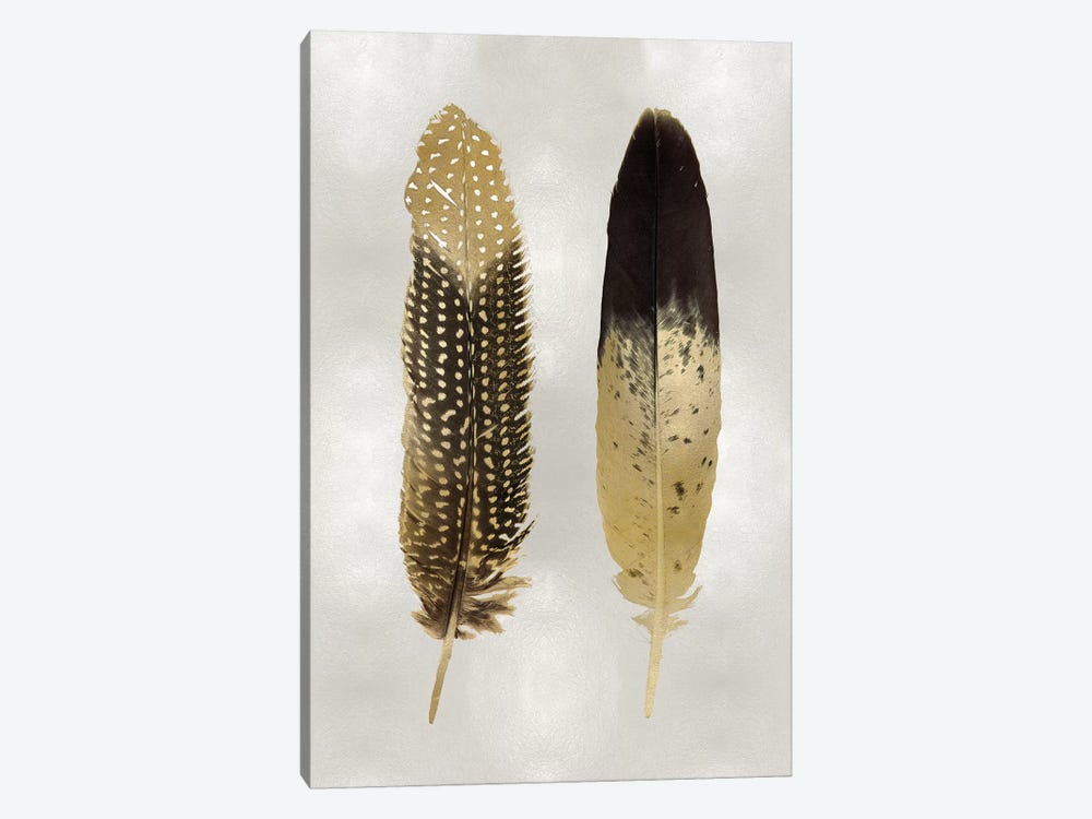Gold Feather Pair On Silver by Julia Bosco 1-piece Canvas Print