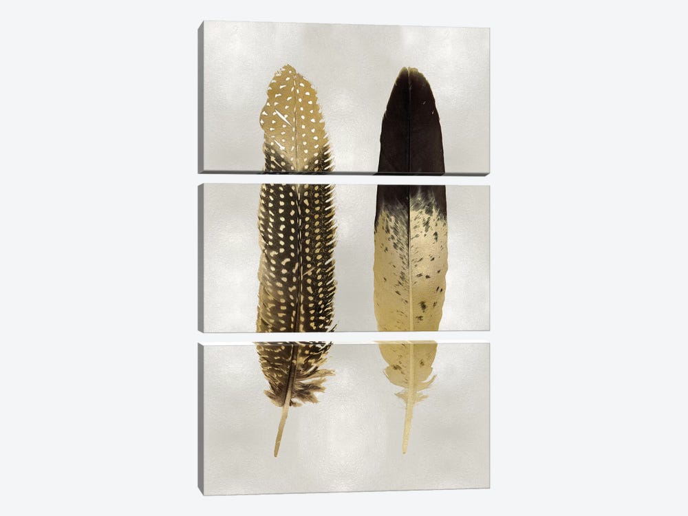 Gold Feather Pair On Silver by Julia Bosco 3-piece Art Print