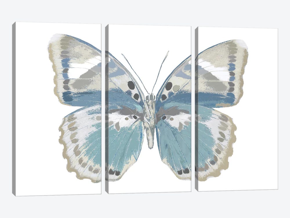 Butterfly In Green And Indigo by Julia Bosco 3-piece Canvas Print