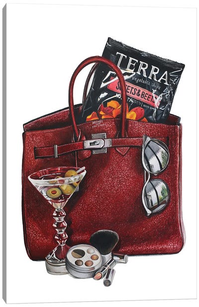 Martini & Makeup  Birkin Canvas Art Print - Bag & Purse Art