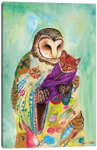 Mother Owl Canvas Art Print - Fox Art