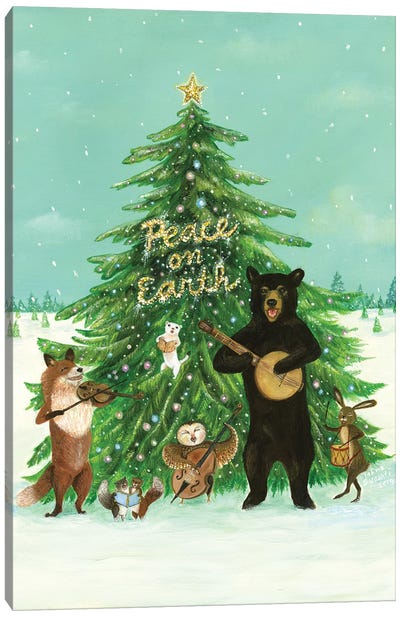 Peace On Earth Canvas Art Print - Christmas Trees & Wreath Art