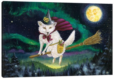 Moon Fox Magick Canvas Art Print - Witch Art