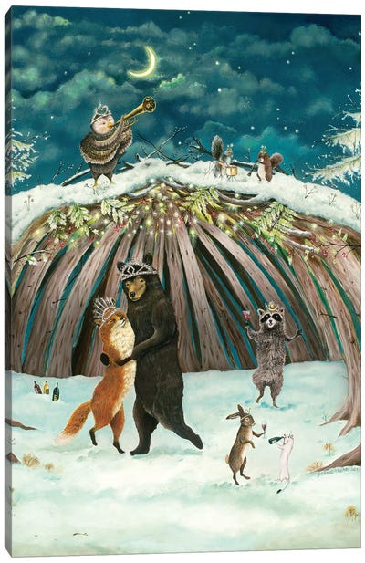 Yuletide Enchantment Canvas Art Print - Raccoon Art