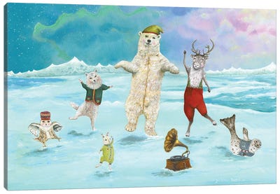 Polar Prancing Canvas Art Print - Polar Bear Art