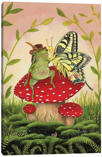 Toadstool Sweethearts Canvas Art Print - Monarch Butterflies