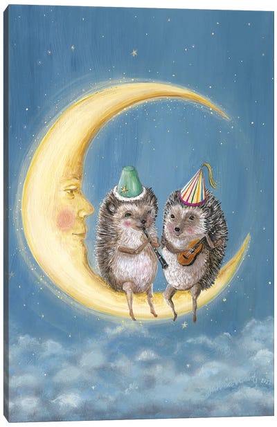 Moon Party Canvas Art Print - Hedgehogs