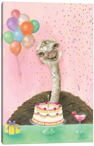 Birthday Bird Canvas Art Print - Ostrich Art