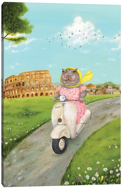 Delores In Rome Canvas Art Print - Scooters