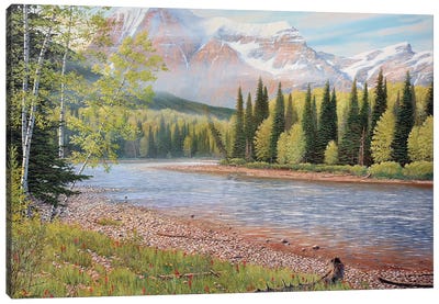 On The Riverside Canvas Art Print - Evergreen Tree Art
