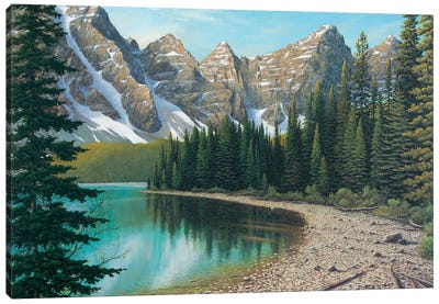 Mountain Lake Canvas Art Print - Evergreen Tree Art
