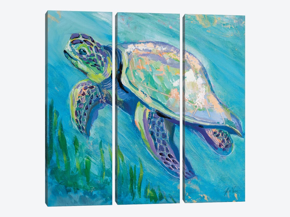 Sea Turtle Swim II by Jeanette Vertentes 3-piece Canvas Art Print