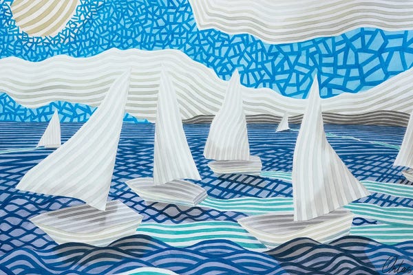 Stripes: Small Sailing Boats In The Sea by Javier Ortas