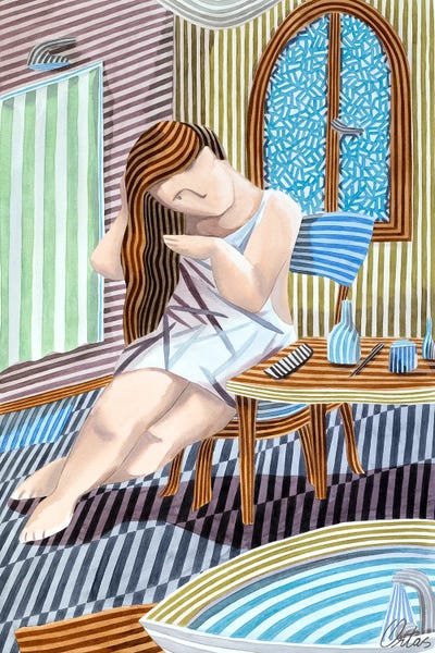 Interiors: A Woman In The Bathroom by Javier Ortas