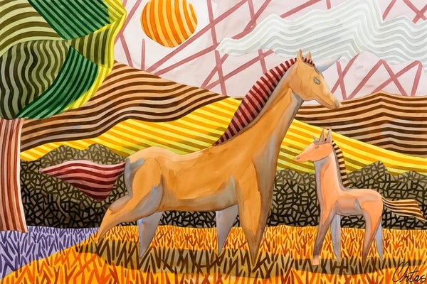 Stripes: Female Unicorn With Her Unicorn Foal by Javier Ortas