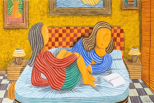 Stripes: Two Friends In A Bed by Javier Ortas