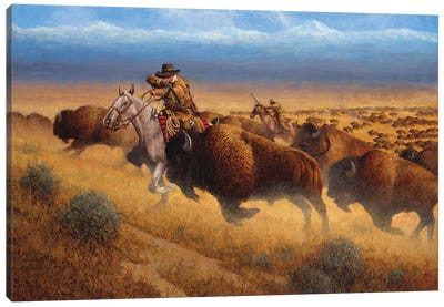 Autumn Buffalo Hunt Canvas Art Print - Joe Velazquez