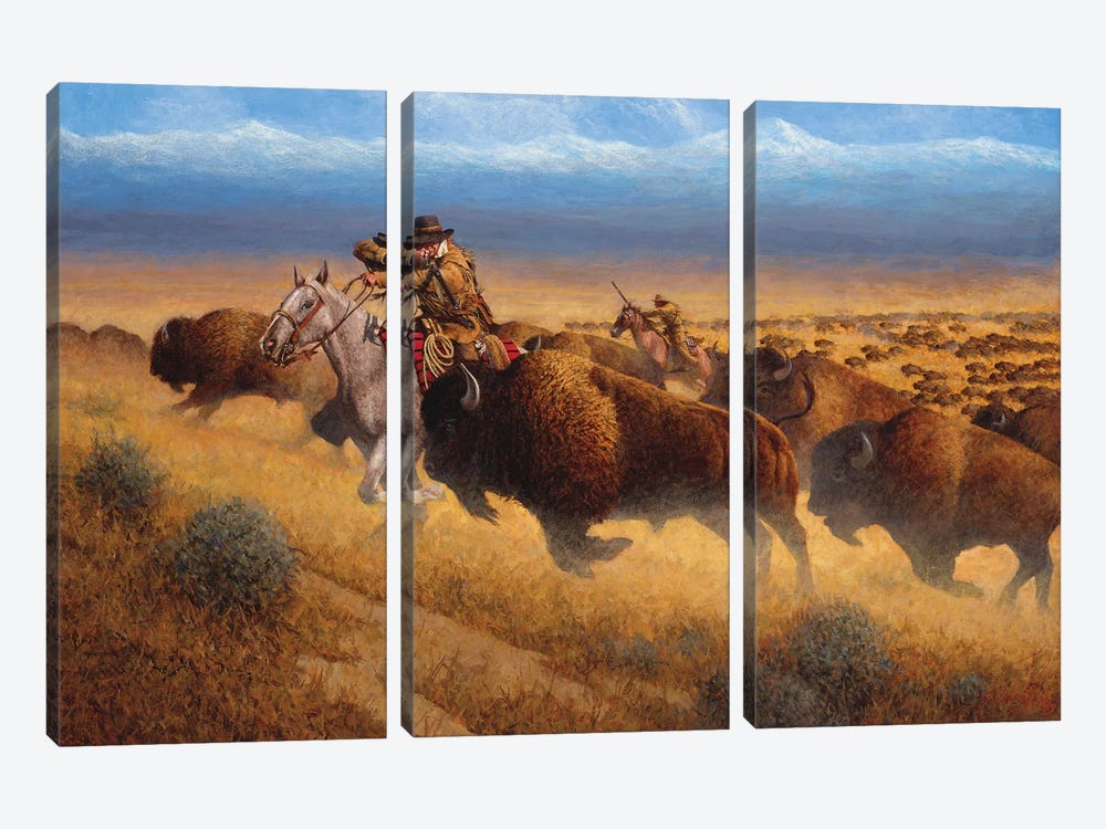Autumn Buffalo Hunt by Joe Velazquez 3-piece Canvas Print