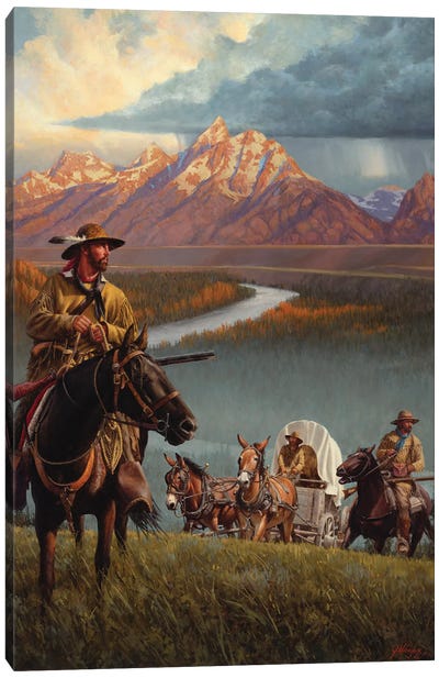 Brigade Of The Mountain Men Canvas Art Print - Carriages & Wagons