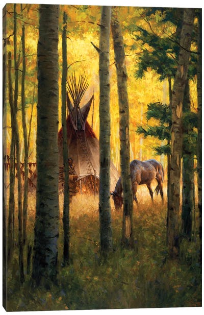 Deep Forest Camp Canvas Art Print - Native American Décor