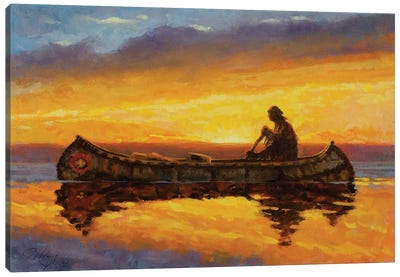 On Quiet Water Canvas Art Print - Canoe Art