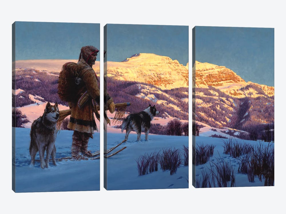 Quest For Winter Plews by Joe Velazquez 3-piece Canvas Art Print