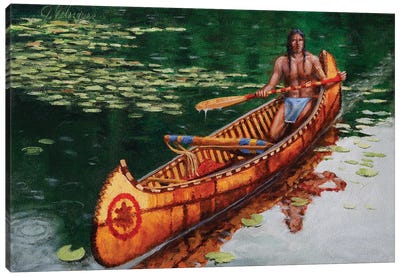 Reflections In The Stillness Canvas Art Print - Canoe Art