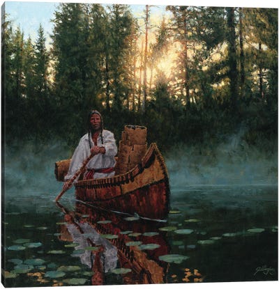 The Bark Gatherer Canvas Art Print - Canoe Art