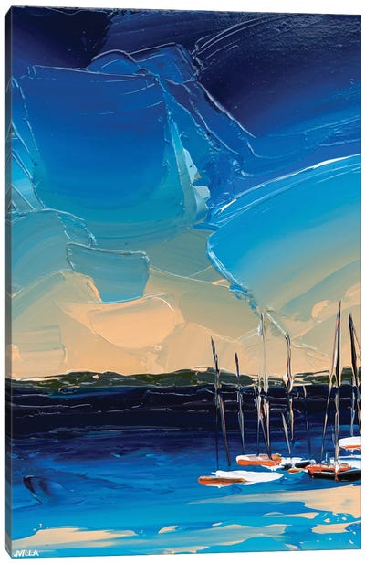 Boats At Bay Canvas Art Print - Contemporary Coastal