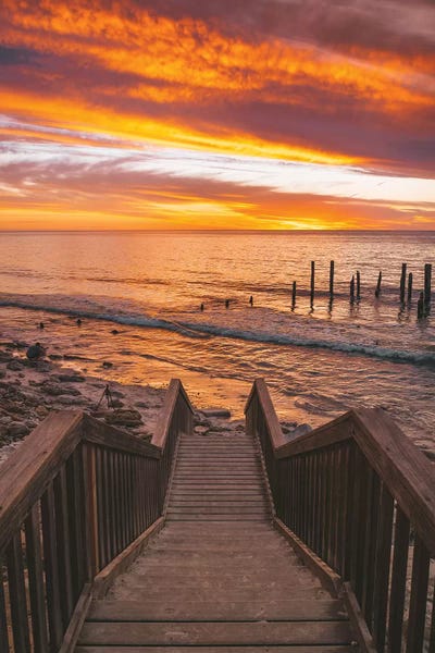 Beach Stairs Sunset by James Vodicka framed wall art