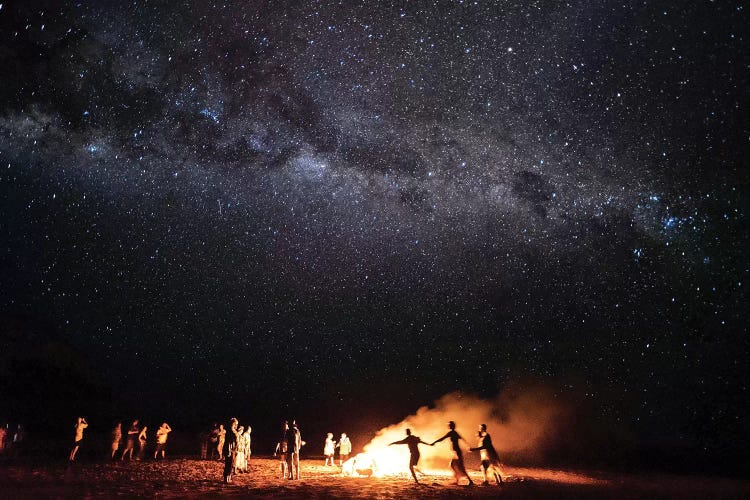 Night Beach Campfire Under Milkyway Stars