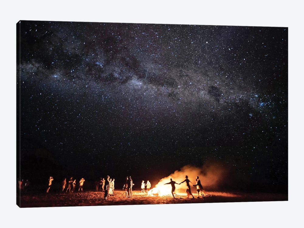 Night Beach Campfire Under Milkyway Stars by James Vodicka 1-piece Canvas Art Print