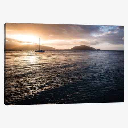 Ocean Sunset Golden Rays & Yacht Canvas Print #JVO121} by James Vodicka Canvas Wall Art