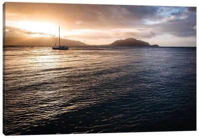 Ocean Sunset Golden Rays & Yacht Canvas Art Print - James Vodicka