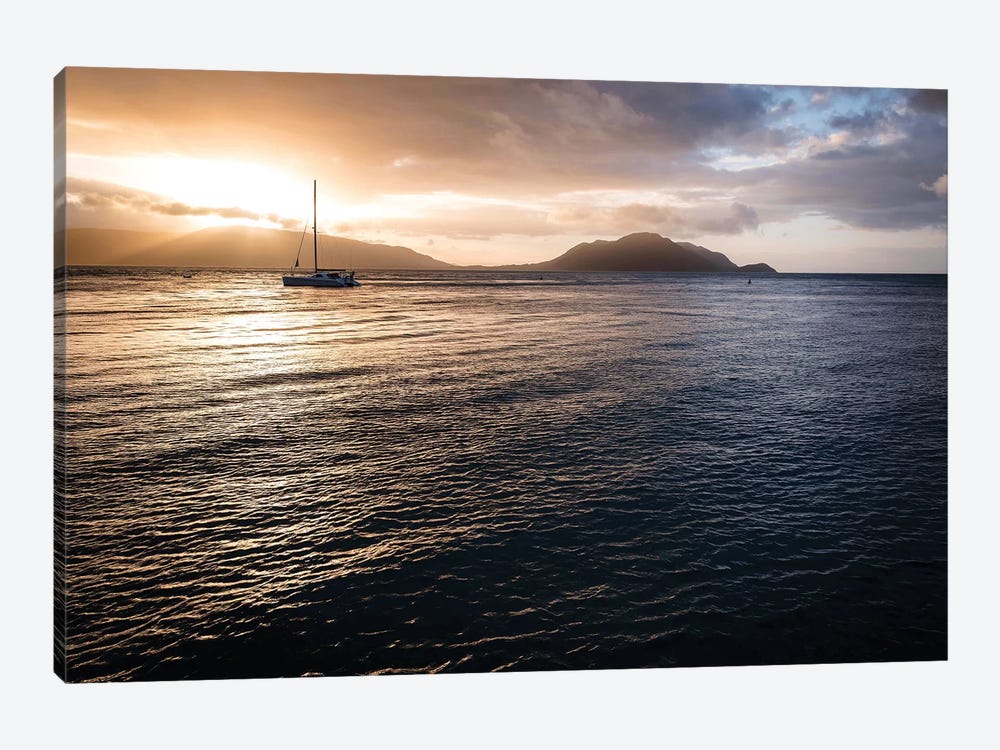 Ocean Sunset Golden Rays & Yacht by James Vodicka 1-piece Canvas Art