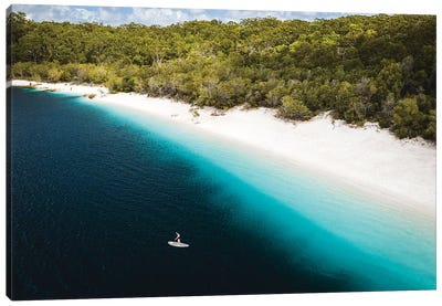 Paddle Boarder Beach Lake Mckenzie (wide) Canvas Art Print - Tropical Beach Art