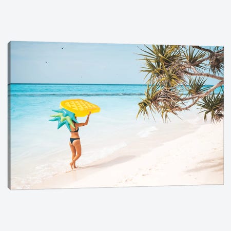 Pineapple Pool Float Tropical Island Girl Canvas Print #JVO132} by James Vodicka Canvas Print