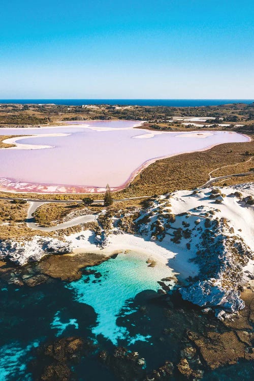 Pink Lake With Turquoise Ocean